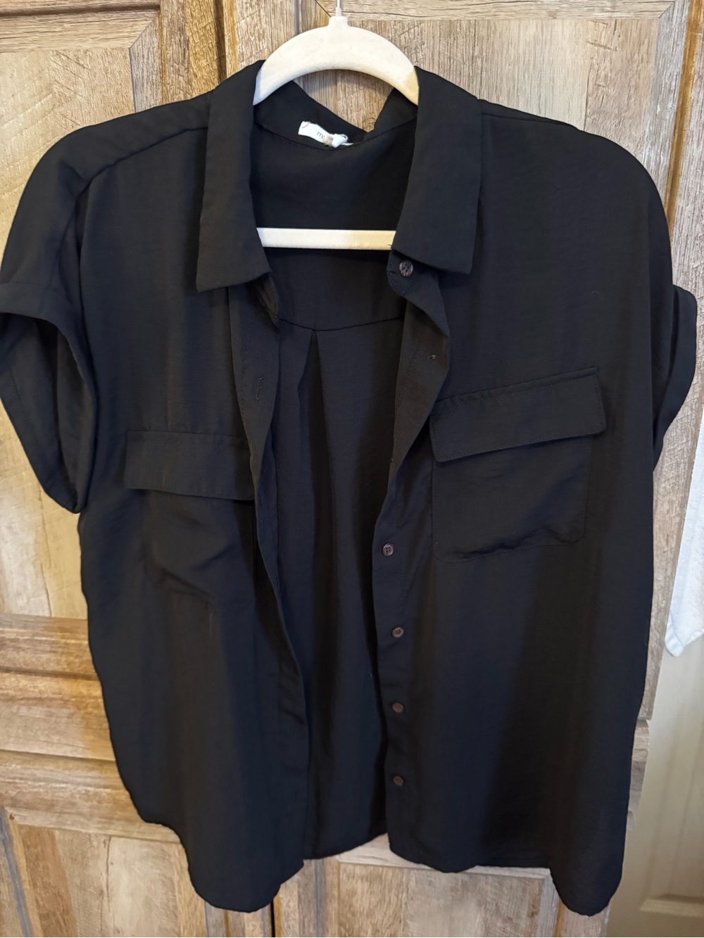 Maurices Black Button-Front Short Sleeve Blouse